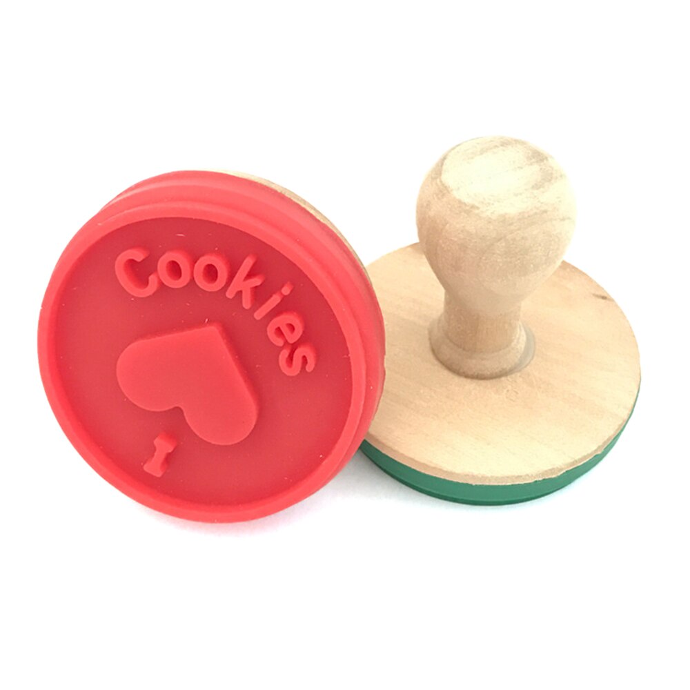 Sello de silicona para galletas, moldes de repostería para galletas con mango de madera, estampados, herramientas para hornear galletas, DIY: Heart