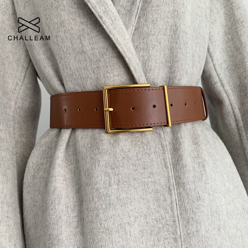 Vrouwen Luxe Brede Riem Vrouwelijke Vintage Goud Grote Vierkante Metalen Pin Gesp Zwart Bruin Pu Lederen Riem Jas Jurk Taille band 120