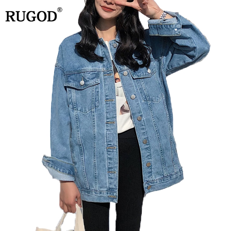 Rugod effen spijkerjas met omslagkraag voor dames, los, casual, blauw, modieuze damesjassen, dameskleding, denim, vrouwelijk