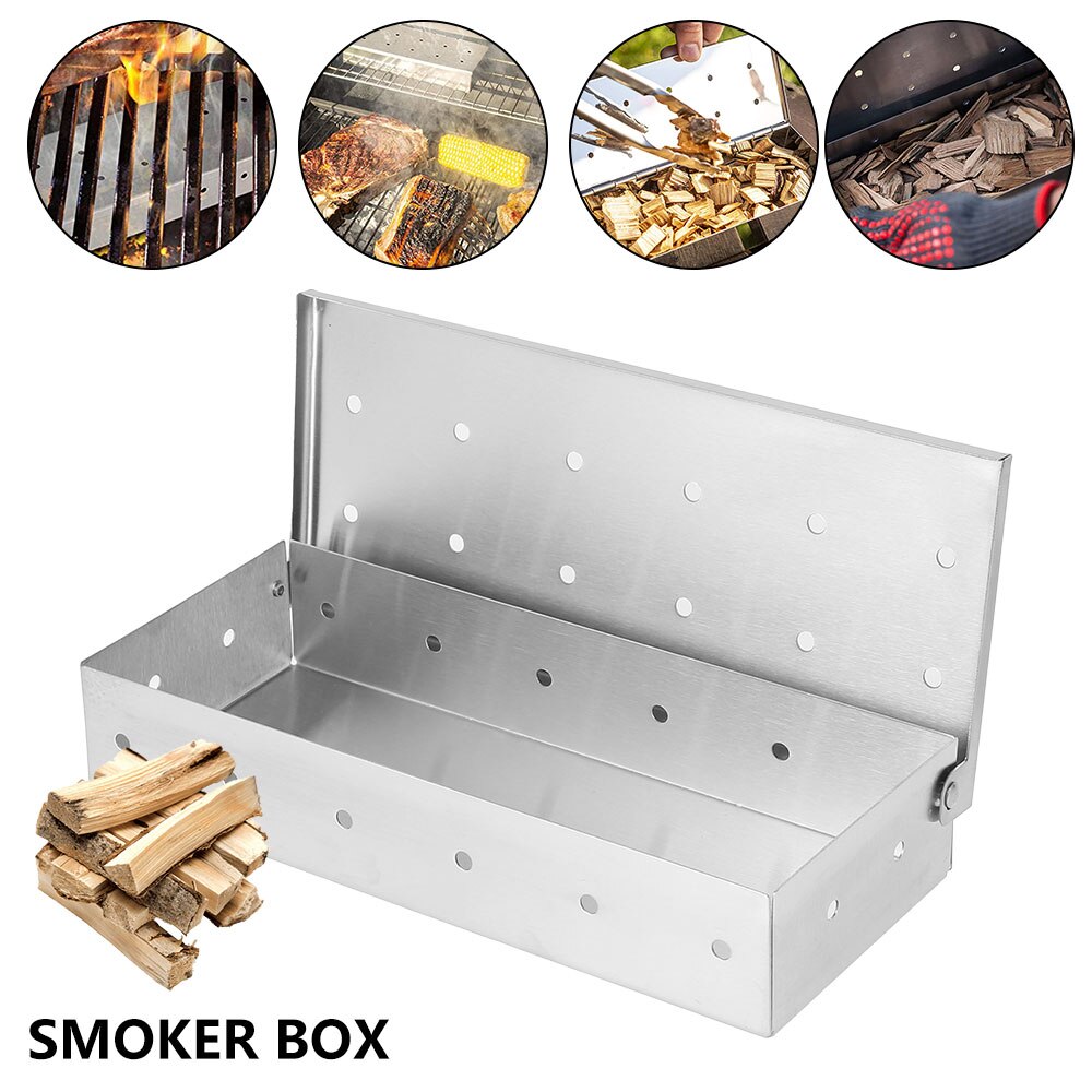 Roestvrij Staal Hout Chips Bbq Roker Box Indoor Outdoor Houtskool Gas Barbecue Grill Vlees Doordrenkt Rook Smaak Roker Doos