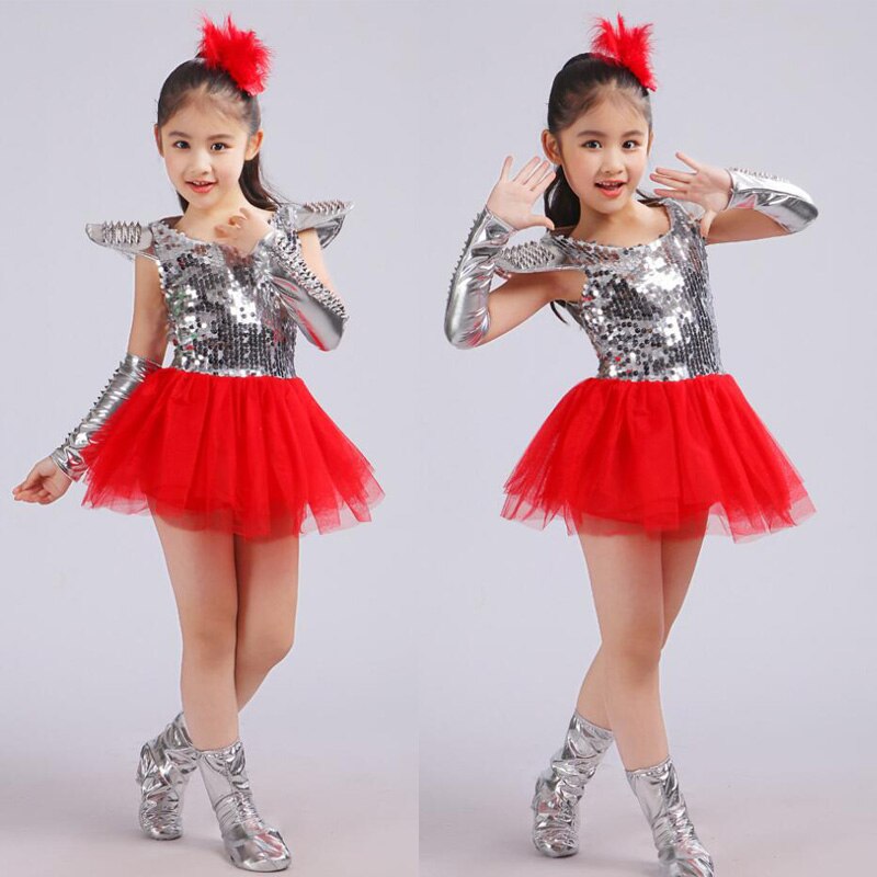 Children Jazz Dance Costumes Fancy Dress Girls Sequined Ballroom Dancing dress Clothes Kids Modern hip hop Stage wear Outfits