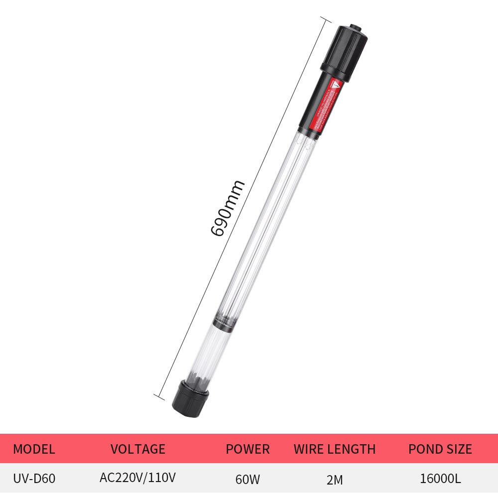 UV-D20/30/40/60 Fish Pond Aquarium Handheld Portable UV Disinfection Lamp: UV-D60 / EU Plug