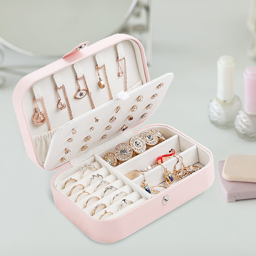 Double cuir bijoux boîte de rangement coréen boucle d'oreille anneau flanelle bijoux boîte maquillage organisateur boîte