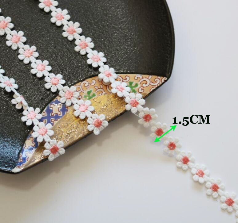 Cinta de encaje de margaritas pequeñas de poliéster, exquisita cinta de encaje artesanal para ropa de bebé, accesorios de vestido, 1,3 cm de ancho, rosa, verde, morado, amarillo, 2Y: No4