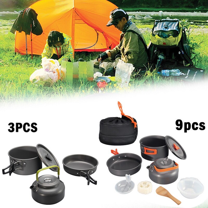 3/9Pcs Camping Servies Koken Set Kookgerei Reizen Servies Bestek Gebruiksvoorwerpen Wandelen Picknick Set Outdoor Kookgerei Set