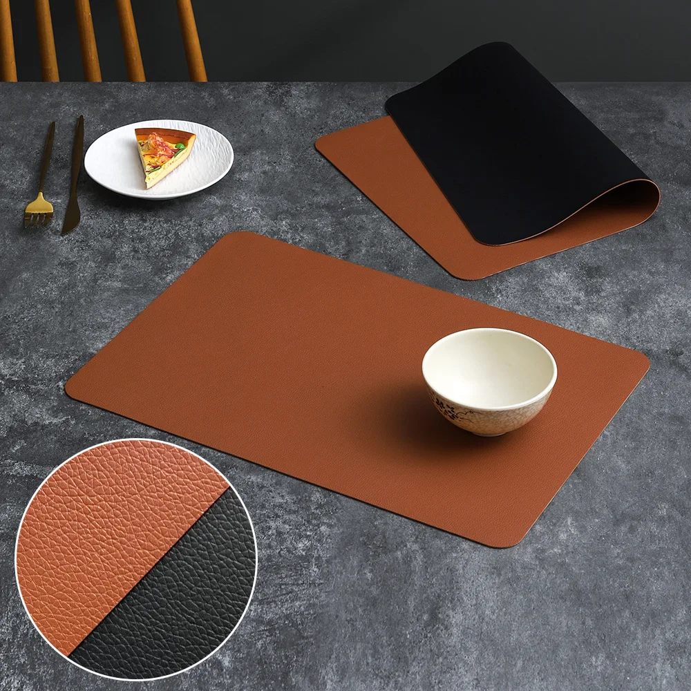 PVC Double-sided Leather Dining Table Mat, Desktop Decoration, Home Dining Plate Mat, Anti Slip Bowl Mat, Thermal Insulation Mat: L / Orange