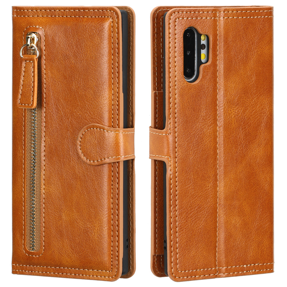 Étui portefeuille en cuir à rabat avec fermeture éclair pour Samsung Galaxy Note 10/S10 Plus, avec porte-cartes: BLEU CIEL