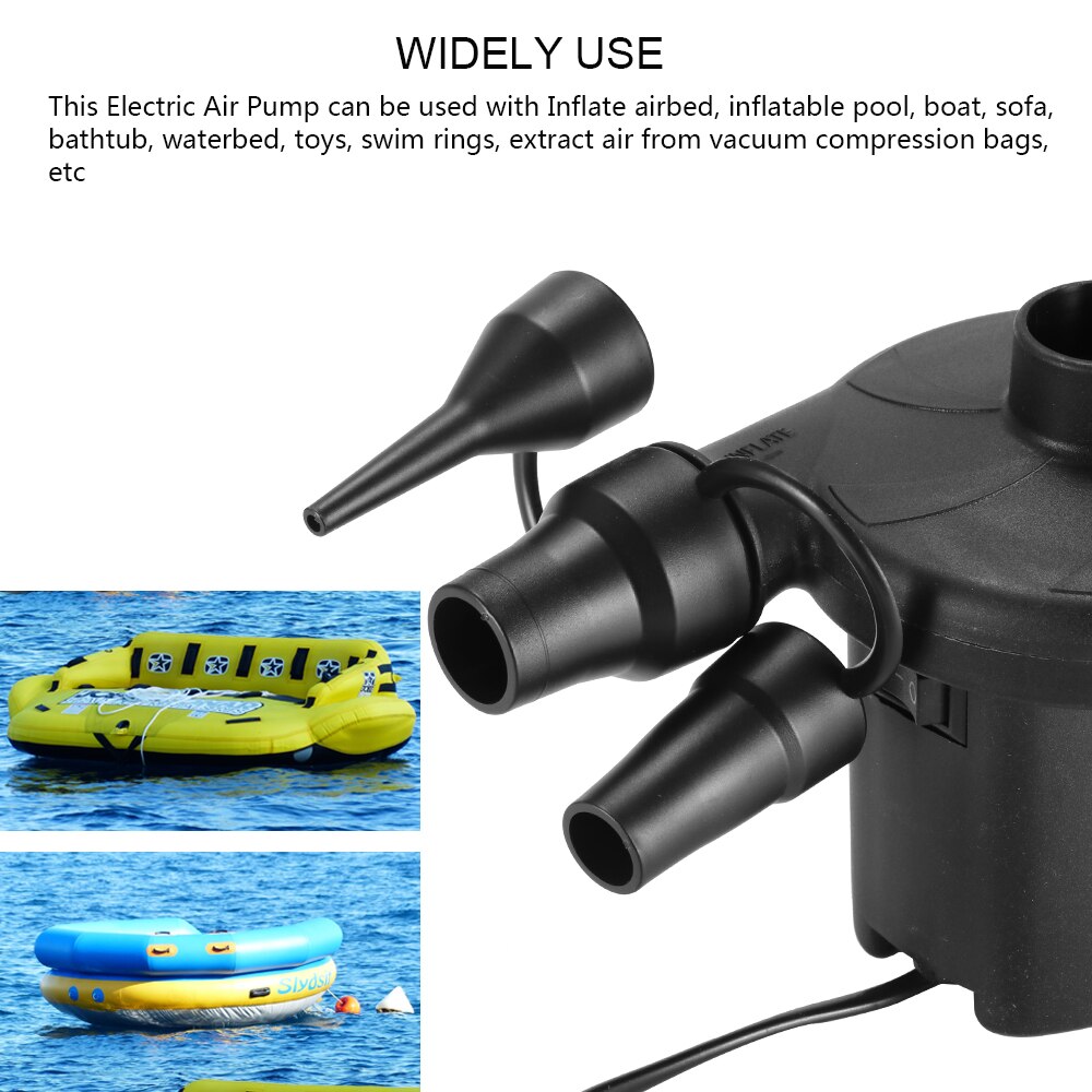 2 In 1 Portable Inflate/Deflate Pump Black 3 Nozzles Electric Air Mattress Camping Pump Quick Filling For Car Home Use