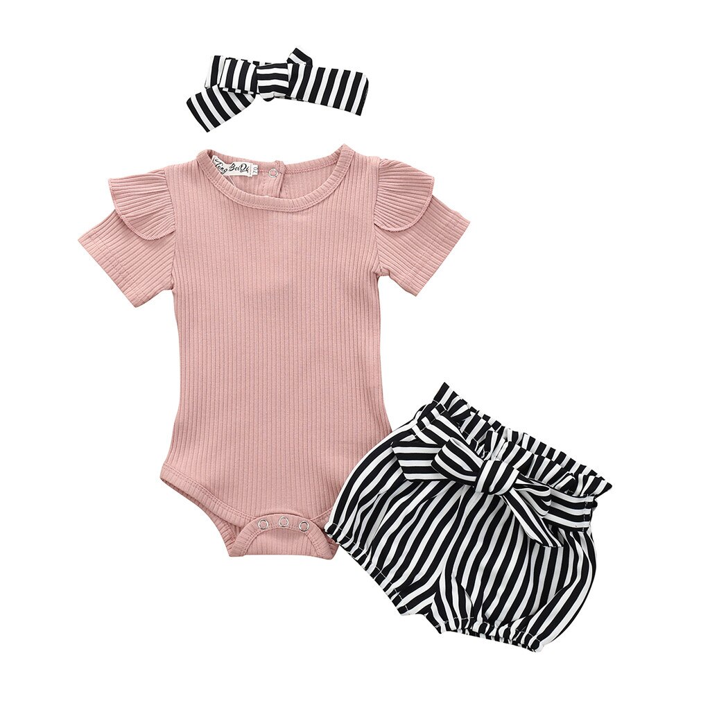 3Pcs Newborn Kids Baby Girls Outfits Clothes Set Casual Loose Floral Romper Jumpsuit Bowknot Shorts Set Clothing Costume Infant: D / 6-12 Months