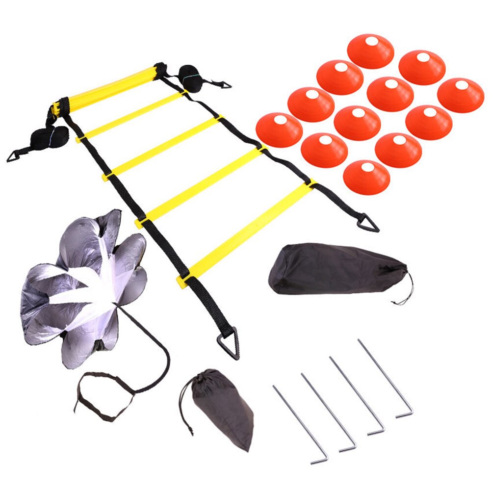 Adjustable Footwork Soccer Football Fitness Speed Rungs Agility Ladder Training Equipment Kit with Resistance Parachute Disc: A-Orange