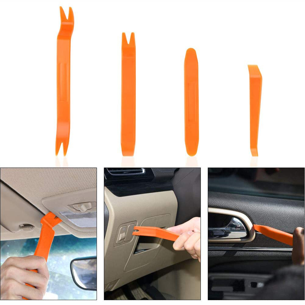 BARAC Kit de 4 herramientas para desmontar el salpicadero radio coche panel frontal, Juego de 4 piezas unidades montaje automovil, Panel de embellecedor automático, Palancas para Audio estereo vehiculo