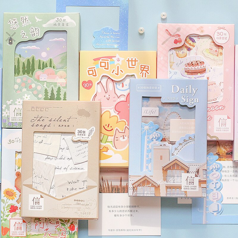 30-Piece Greeting Card Set - Dreamland Travel & Animo Gard Cartoon Postcards - Birthday Message Cards