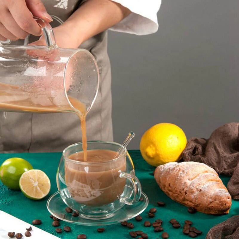 Europæisk varmebestandig dobbeltvægs glas kaffekop underkop dragt cappuccino latte kaffe mælkekopper kontor sort tekop copos
