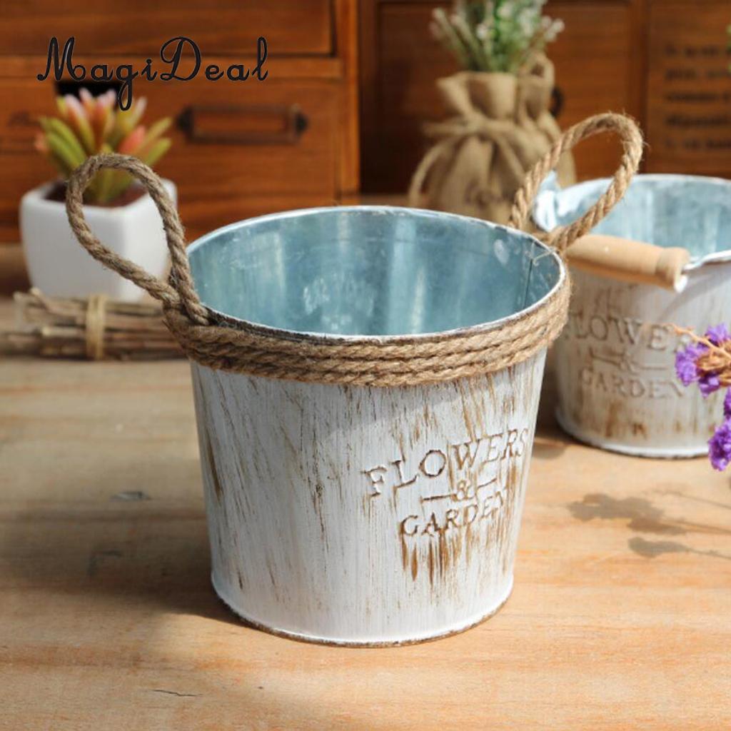 Maceta de jardín, maceta, maceta, cubo para flores, hierro galvanizado, Shabby Chic