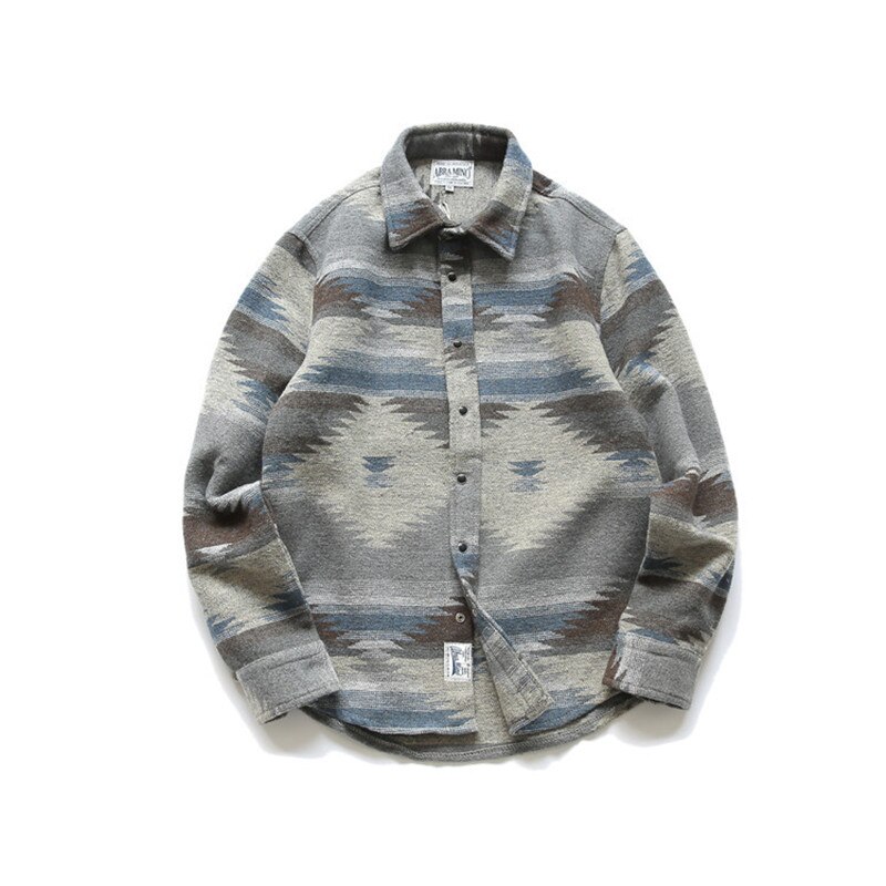 chemises en flanelle Folk-chemises personnalisées pour hommes Vintage laine loisirs modèle robe chemise décontractée hommes japonais Streetwear chemises: Grey / M
