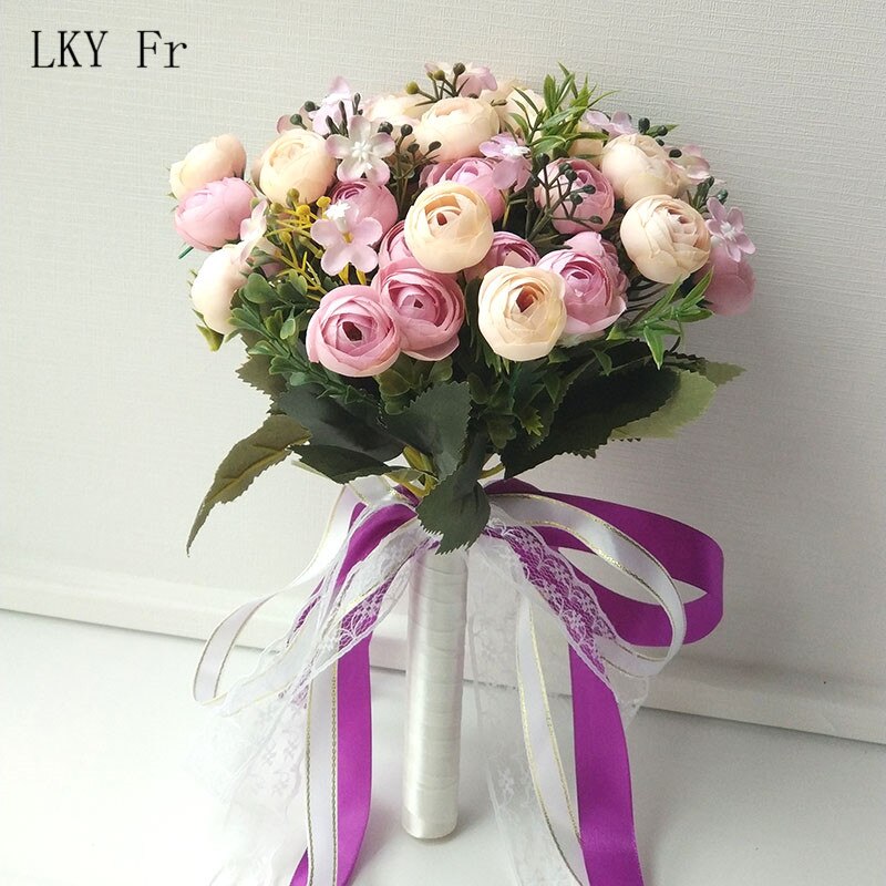 Lky fr brudebukett kunstige roser bryllupsbukett til brudepiker brud bryllup blomster brudebukett ekteskapstilbehør