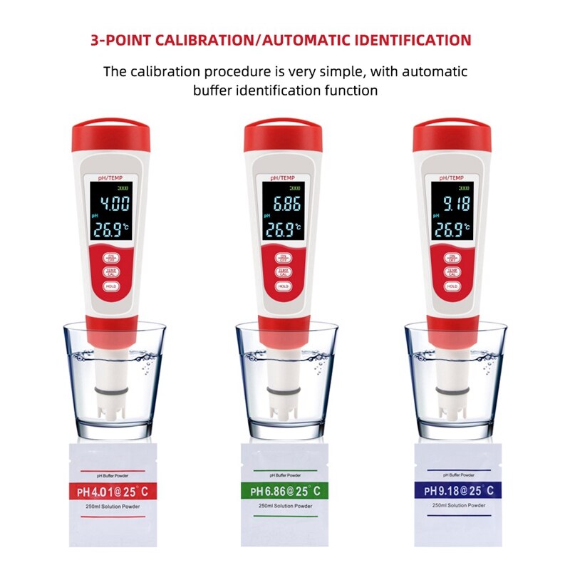 Temp PH Meter Digital Water Purity Tester Temperature Pen Acidometer Detector For Pool Laboratory Aquarium