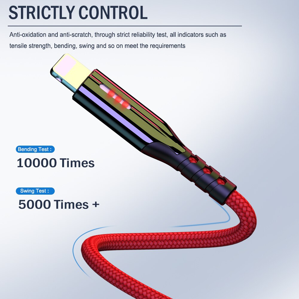 1M 2M 3M Dynamic LED Quick Charge Charger Cable For iPhone 7 8 6 6s Plus 11 X 5 5s SE iPad Origin Cord Wire Mobile Phone Cables