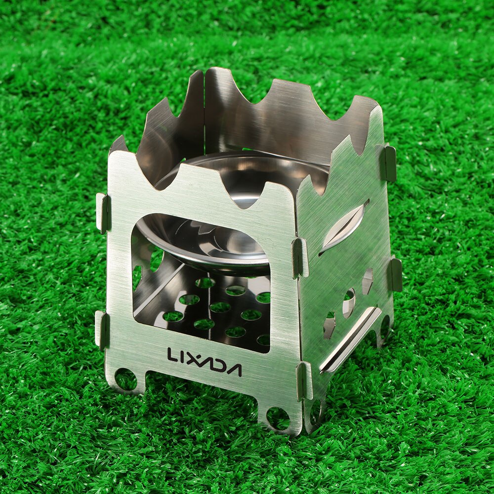Lixada Titanium Stainless Steel Camping Stove Portable Ultralight Folding Wood Stove Pocket Stove Camping Fishing Hiking