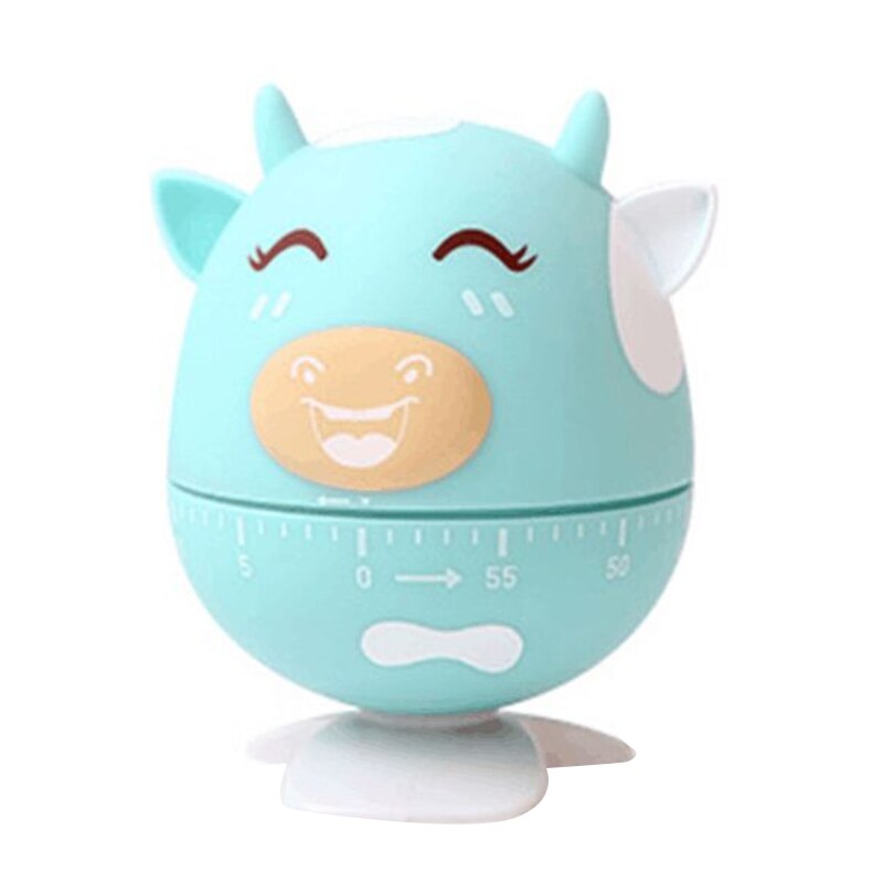 Cute Cartoon Cow Kitchen Timer 60 Minutes Mechanical Cooking Timer Clock Alarm Counter Reminder for Reading Do Sports: Blue