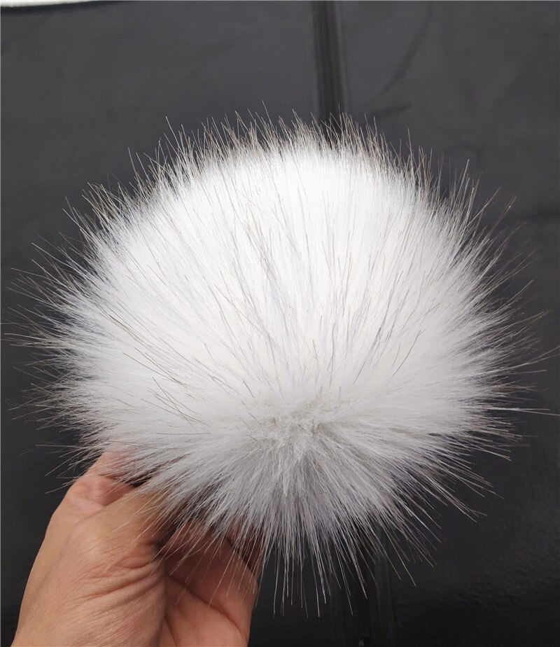 Boule en fausse fourrure colorée pour bonnets 12cm, pompon en fourrure artificielle pour bonnet, sac pour chaussures avec bouton-pression: WHITE