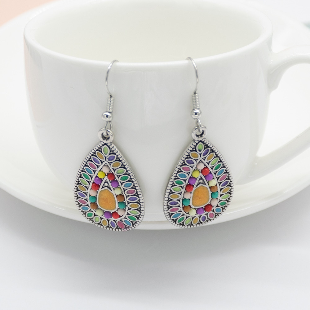 Ethnic Earrings Colorful Enamel Beads Boho Jewelry Statement Turkish Big Waterdrop Earrings Party Christmas 1E1166