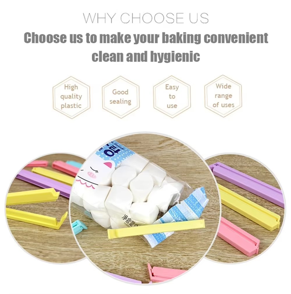 12 stk./sæt opbevaring af mad bærbart køkkentilbehør mad snack forsegling forsegling pose klips tætningsklemme plastikværktøj 6.5/9/14cm