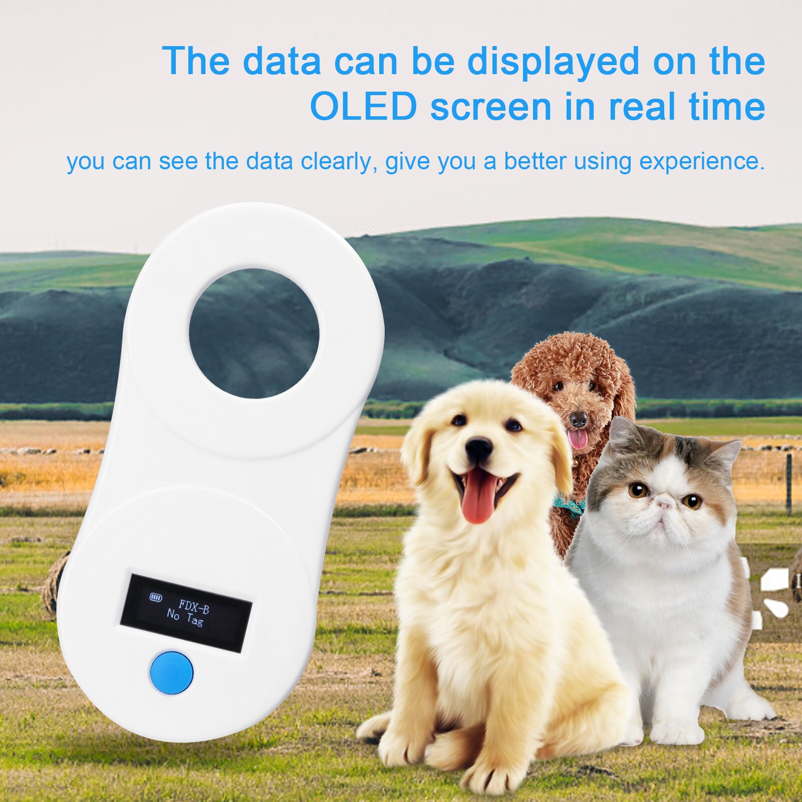 134.2KHz Animal Chip Scanner Animal Chip Scanning Tool Poultry Pet Management Chip Scanner OLED Display Animal Identification