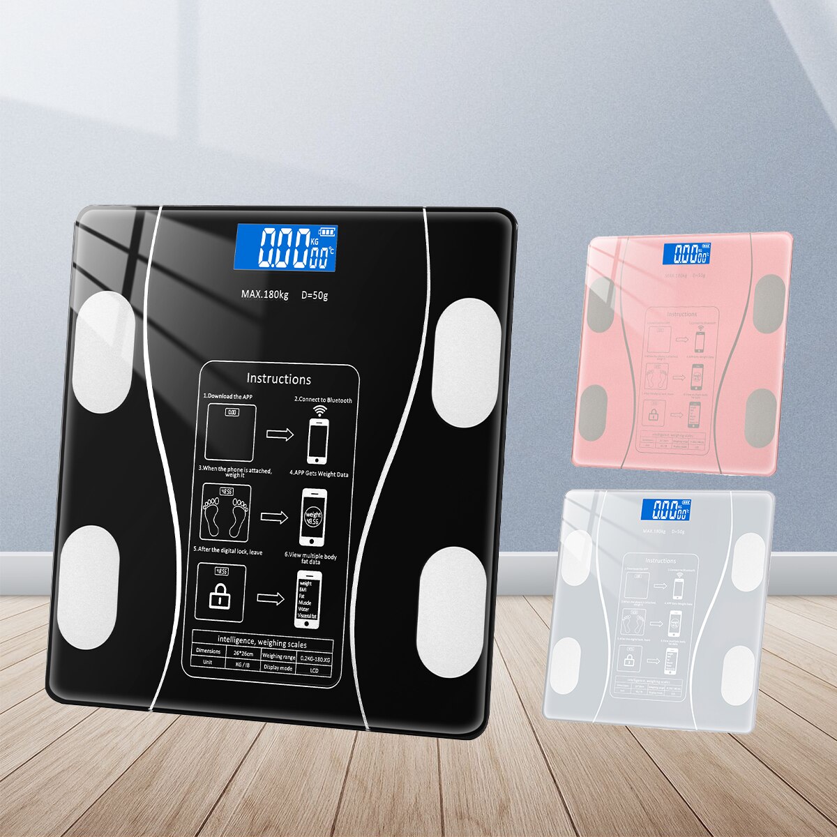 Balance numérique intelligente sans fil Bluetooth, pour salle de bain, imc, analyseur de Composition corporelle