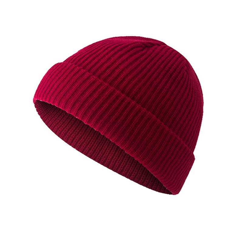 Beanie Hat Cap Roll up Warm Fisherman Knitting Solid Color for Men Women Winter ZJ55: Wine red