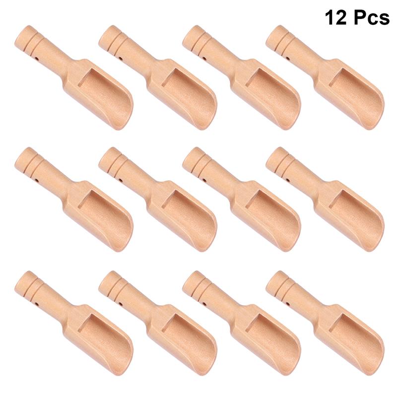 Wooden Round Handle Scoop Wood Teaspoon Milk Powder Scoops Small Salt Shovels Kitchen Mini Spoons: 12pcs