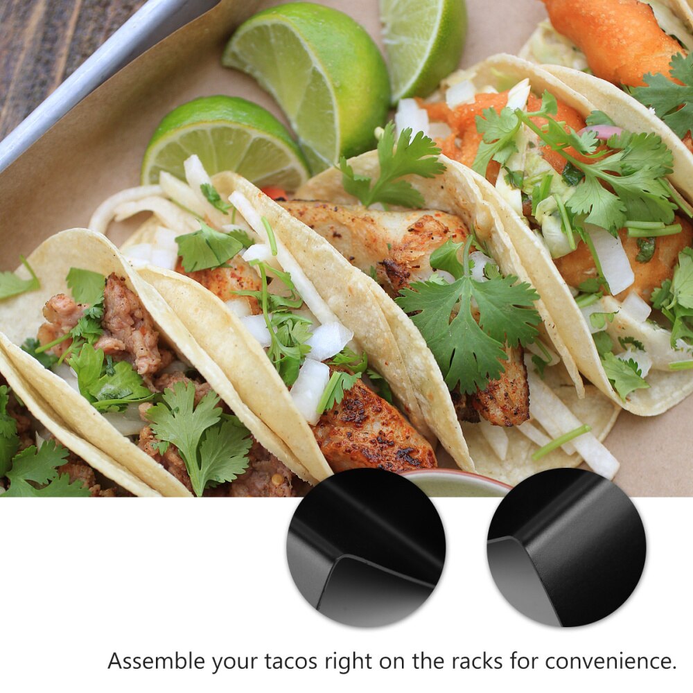 1pc taco holder rustfritt stål taco brett stativ meksikansk pizza rull hylle bakervarer til taco burrito potetgull skall (svart)