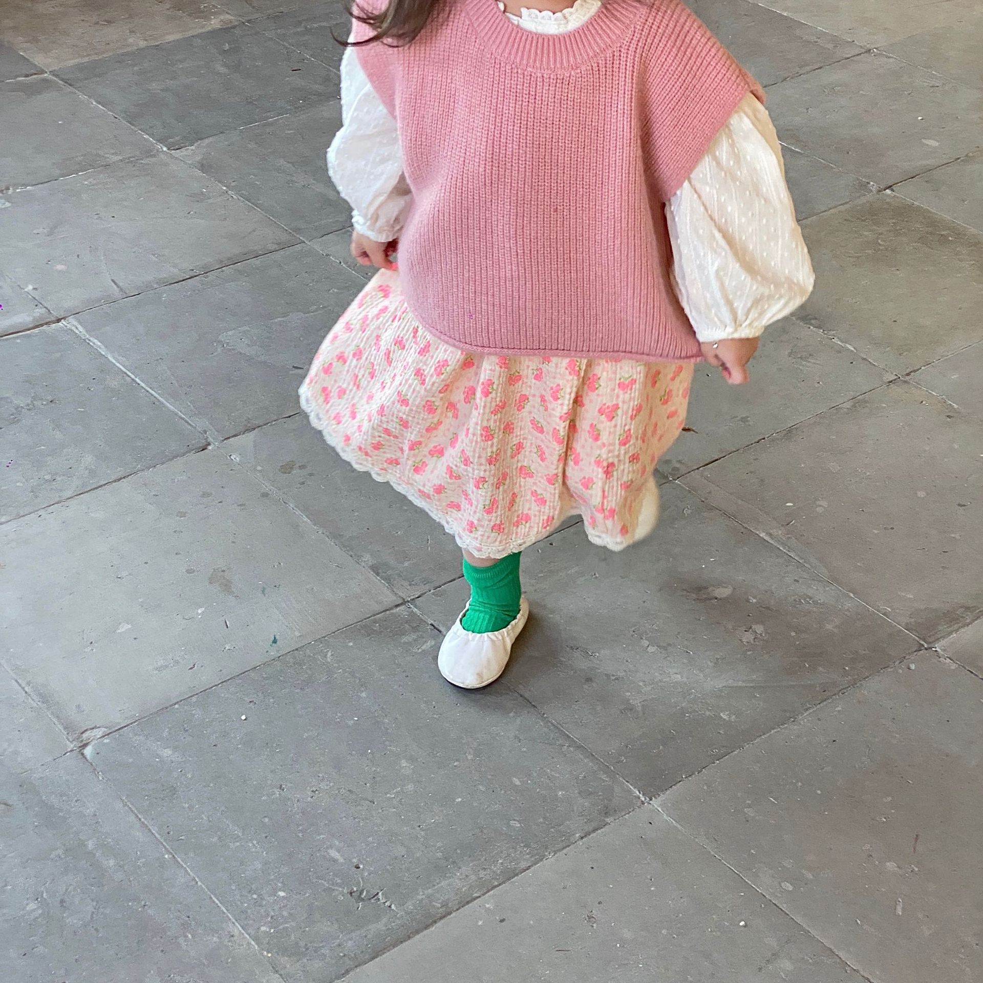 Vêtements coréens pour enfants, jupe en dentelle, en coton, rose, florale, printemps 2022