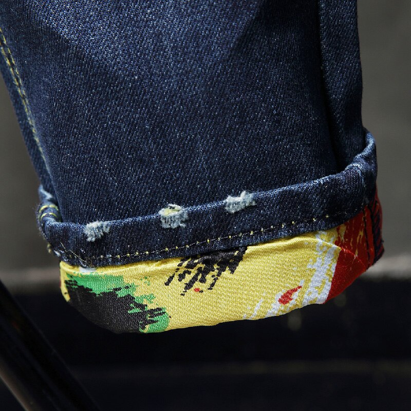 Herre jeans lyseblå skinny ripped jeans ødelagte huller ripped lynlås straight denim bukser streetwear hul denim