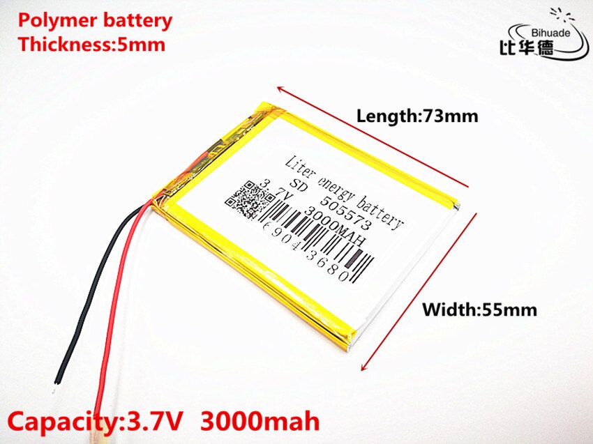 Bateria de energia litro boa qualidade 3.7v, 3000mah, 505573 íon de lítio polímero/bateria li-ion para brinquedo, power bank, gps, mp3,mp4