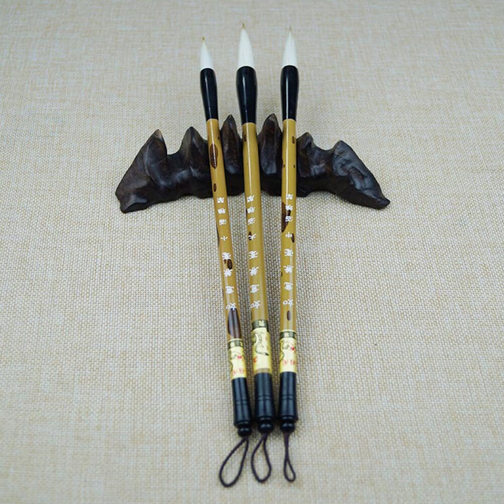 3Pcs Excellent Wolf Hair Chinese Caligraphy Kanji Japanese Sumi Drawing Brush Chinese Calligraphy Brush Pen Set (Size S M L)