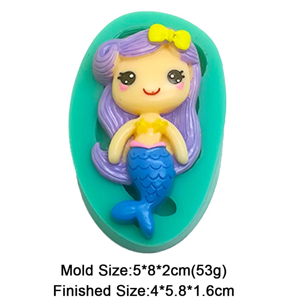 Moule sirène en Silicone pour décoration de gâteau Fondant, dessin animé, filles, Cupcake au chocolat, forme en Silicone pour outils en argile polymère, étoile de mer: F0956RY