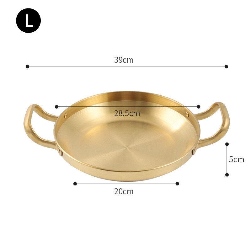 Seafood Rice Pot Stainless Steel Double Handle Pans Home Cooking Pot Frying Picnic Plates Cookware Pot Flat Bottom Dry Pot: Gold L