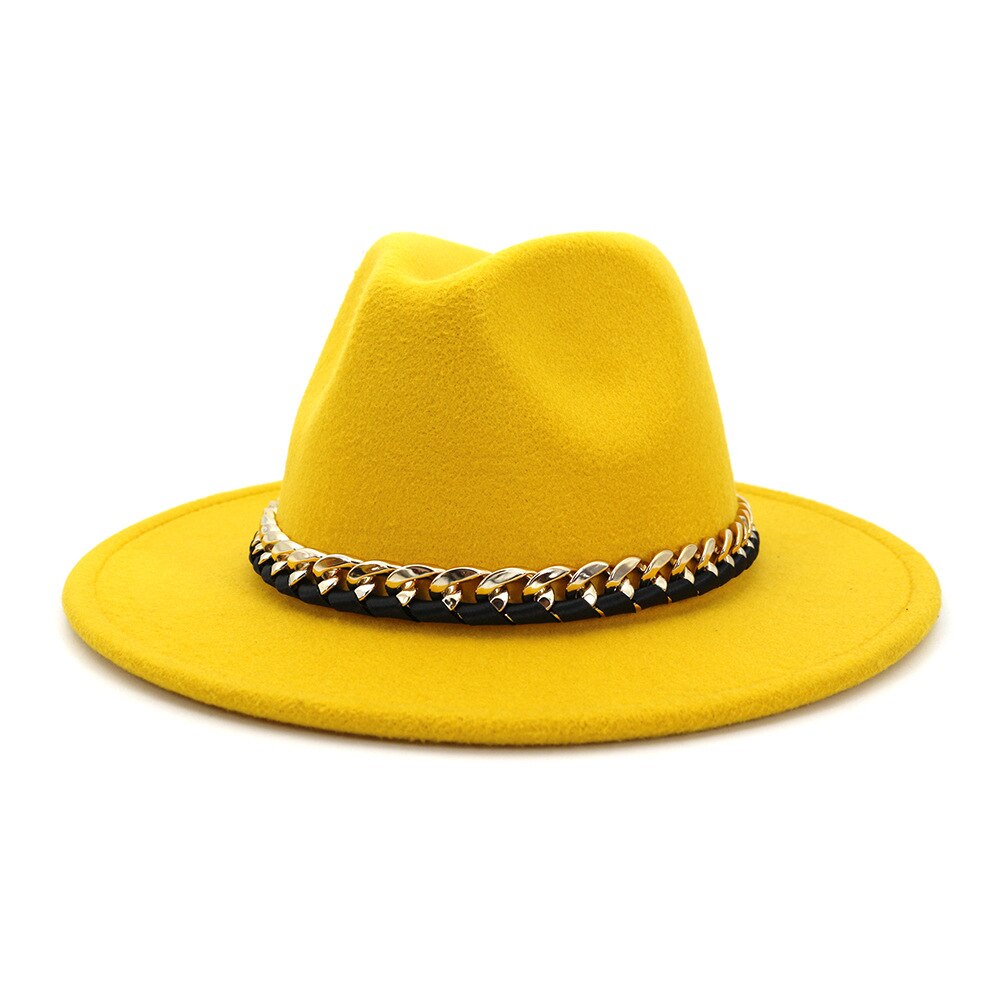 Europæisk amerikansk imiteret uldne bowlerhatte til kvinder mænd vinter efterår vintage bredskygget top jazzhat fedora kasketter med kæde: 12