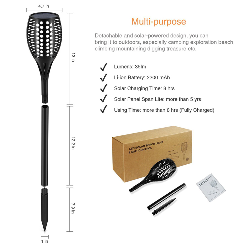 Solar powered LED Flame Lamp Flickering Flame Solar Torch Light IP65 Waterproof Lighting for Garden Driveway Walkway