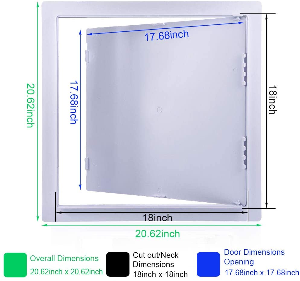 Plastic Access Panel for Drywall Ceiling Multi-size Reinforced Plumbing Wall Access Doors Removable Hinged White: 18x18inch(45x45cm)