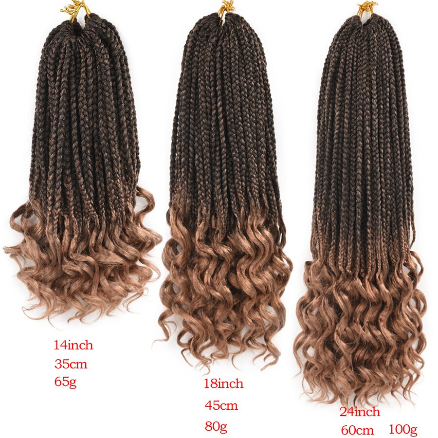 Girl Crochet Hair Box Braids Curly Ends 14 18 24 Inch Ombre Synthetic Hair for Braids 22 Strands Box Braiding Hair Extensions