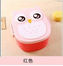 Tegneserie babymad retter ugle bærbar boks børn bento container frugt snack opbevaring kasser udendørs rejse sikkerhed  t2159: Lyserød