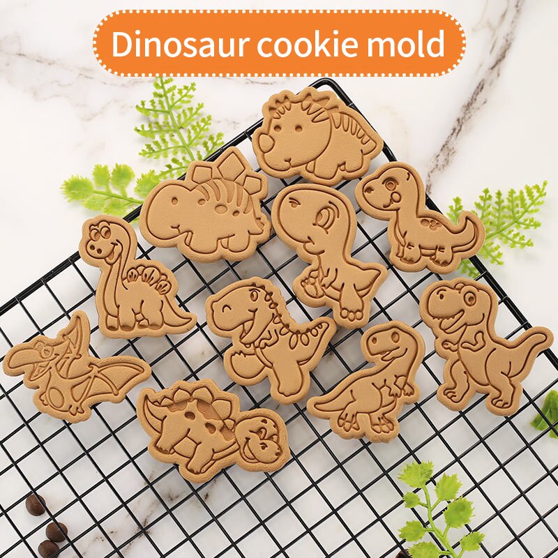 Molde para hornear de dibujos animados dinosaurio cortador de galleta bizcocho herramienta para hornear 3d tres dimensiones tipo de prensa casa molde de galleta de plástico