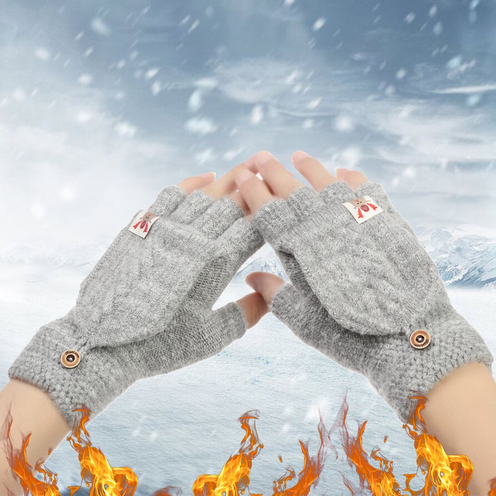 Winter Warm Knitted Gloves Women Men Fingerless Exposed Finger Half Capped 2 in 1Thick Gloves Soft Elastic Gloves