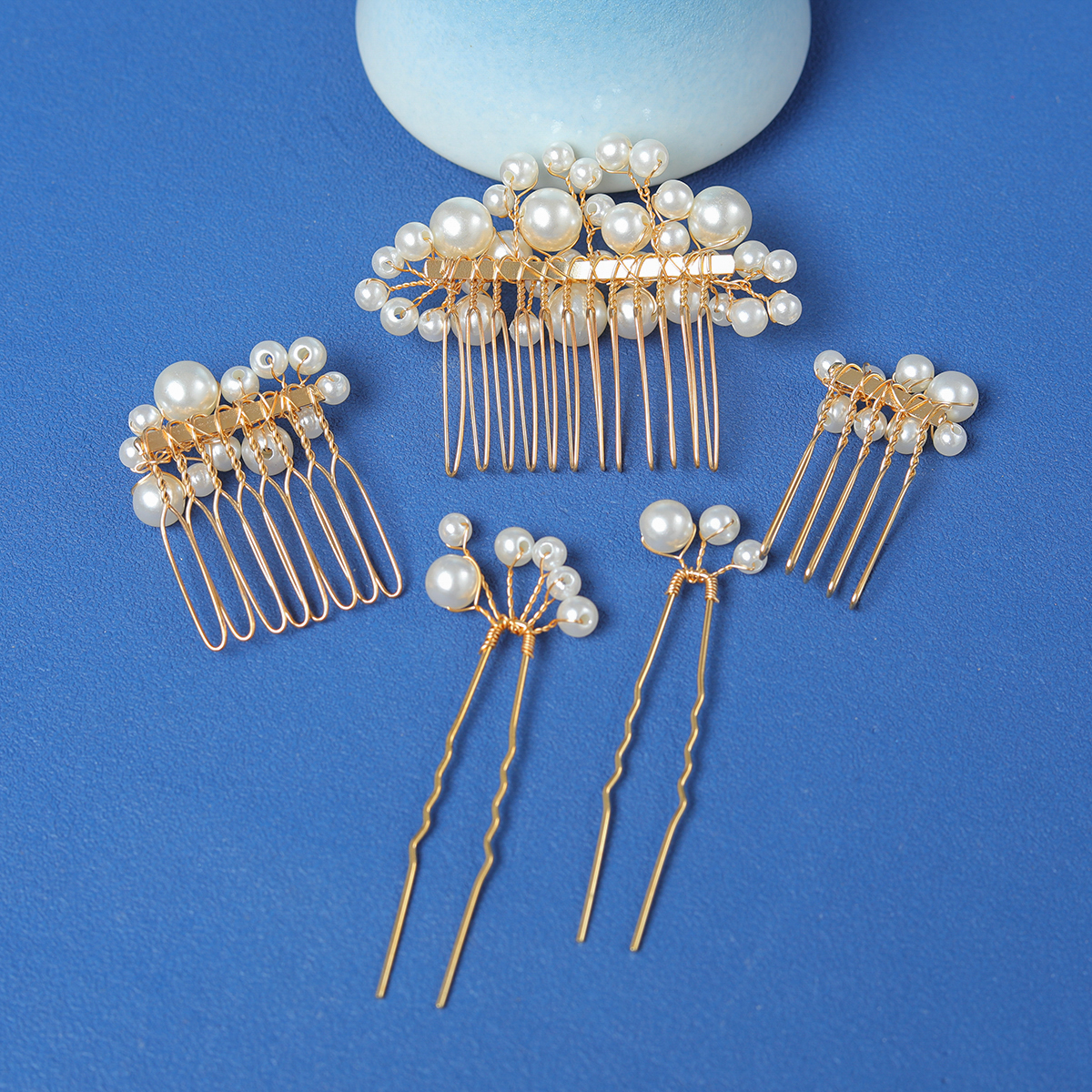 Peines de pelo con perlas de imitación para mujer, 5 piezas, pinzas para la horquilla, accesorios para el cabello de boda, diademas hechas a mano