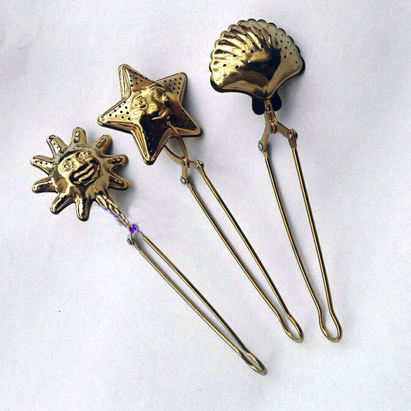 2pc guld te infuser si rustfrit stål løse blade filter til te kugle pose mesh langt håndtag star moon tekande form