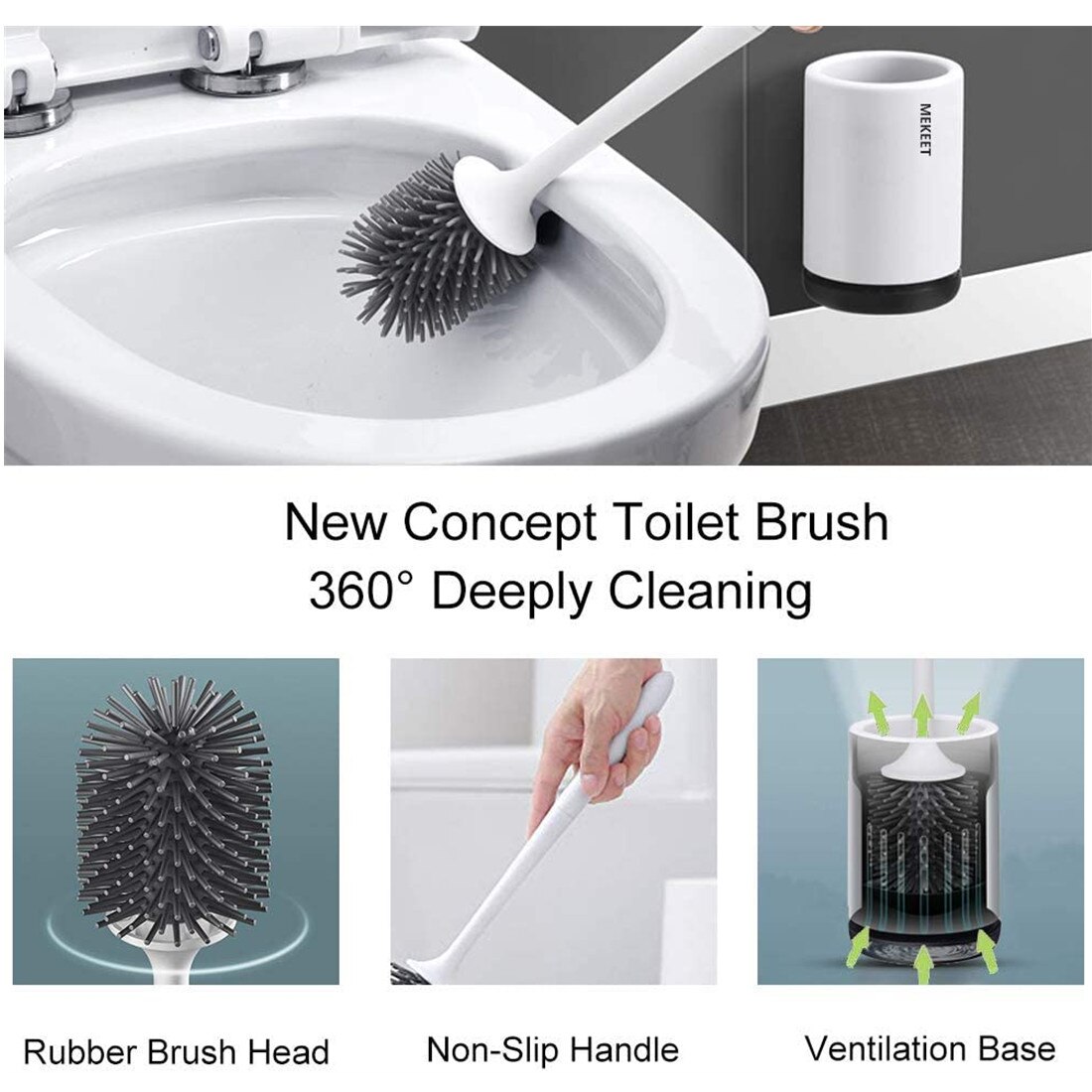 Toiletborstel met lange steel en zachte haren, toiletborstel zonder perforatie, zachte lijmborstel