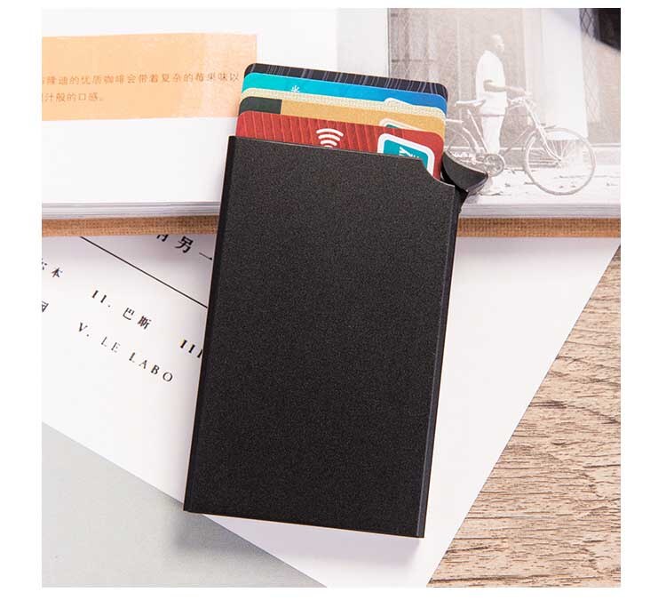 Automatische Credit ID Cardholder Aluminium Pop Up Brocking Card case Men Business Card Box Protect Metal Case Black Red: Black