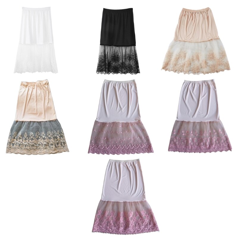 Spitze Halb Unterhose Röcke Verlängerung Elastische Taille A-Linie Aushöhlen Petticoat Unterrock